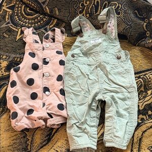 Pink Polka Dot and Mint Overalls
